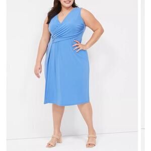 Lane Bryant Faux Wrap Dress Womens Size 18/20 Periwinkle Blue Sheath Stretch‎